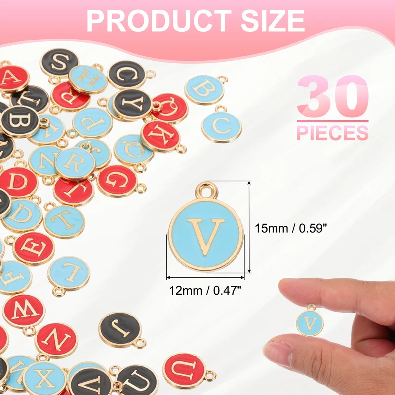Letter Charm, 30 Pcs Capital Initial Alphabet V Letter Charm for Bracelet, Blue