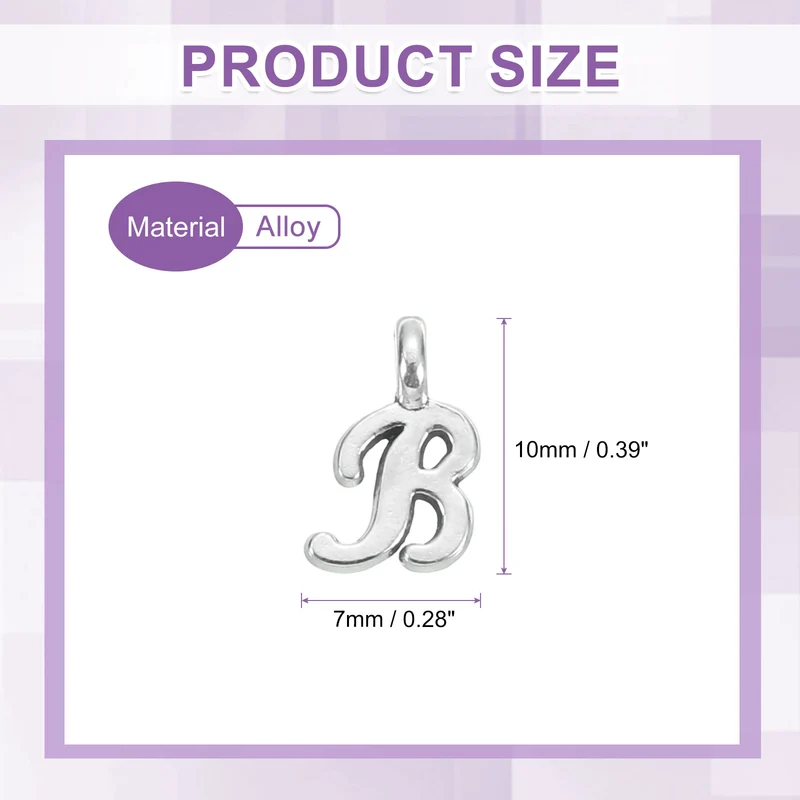 100Pcs A-Z Alphabet Charm, Metal Alphabet B Letter Charm Initial Charm Pendant Bead for Necklaces Bracelets Jewelry Making Crafts, Silver