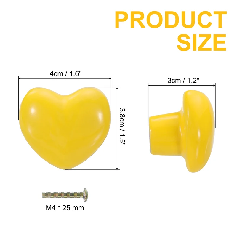 4 Pack Heart-Shaped Ceramic Drawer Knobs Yellow Dresser Pulls Handles