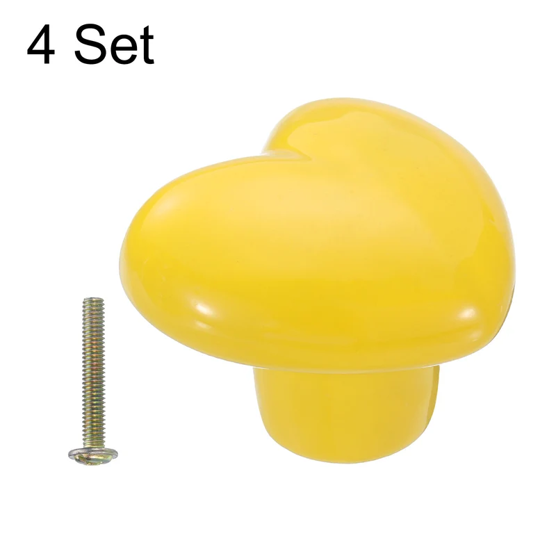 4 Pack Heart-Shaped Ceramic Drawer Knobs Yellow Dresser Pulls Handles