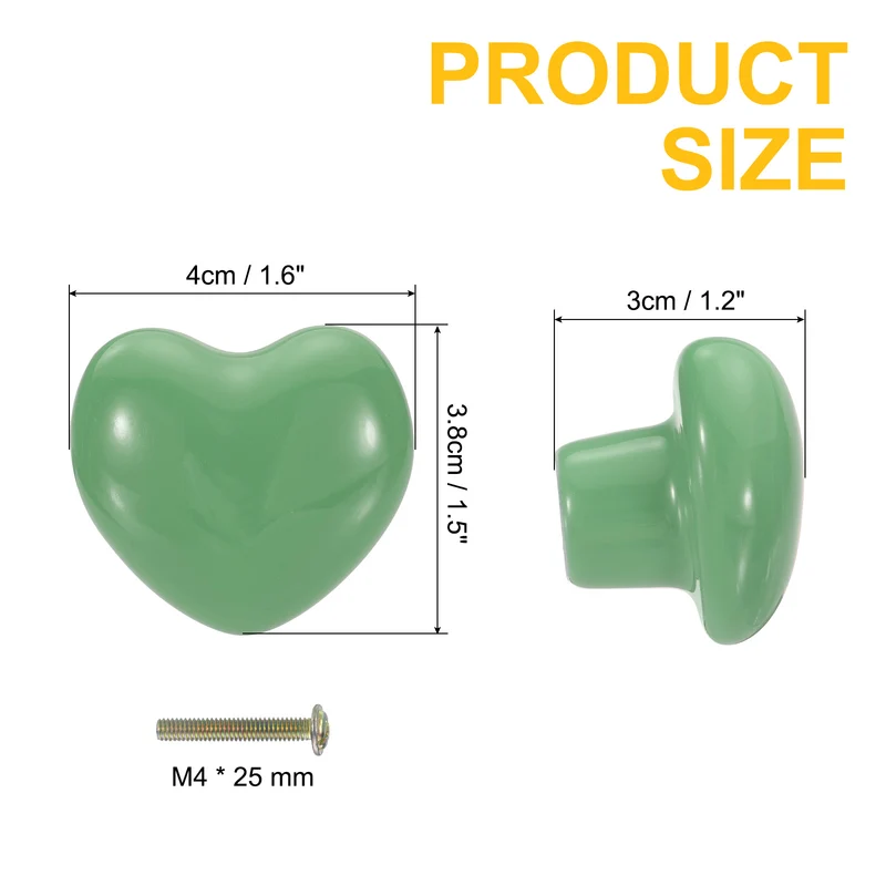 2 Packs Heart-Shaped Ceramic Drawer Knobs Green Dresser Pulls Handles