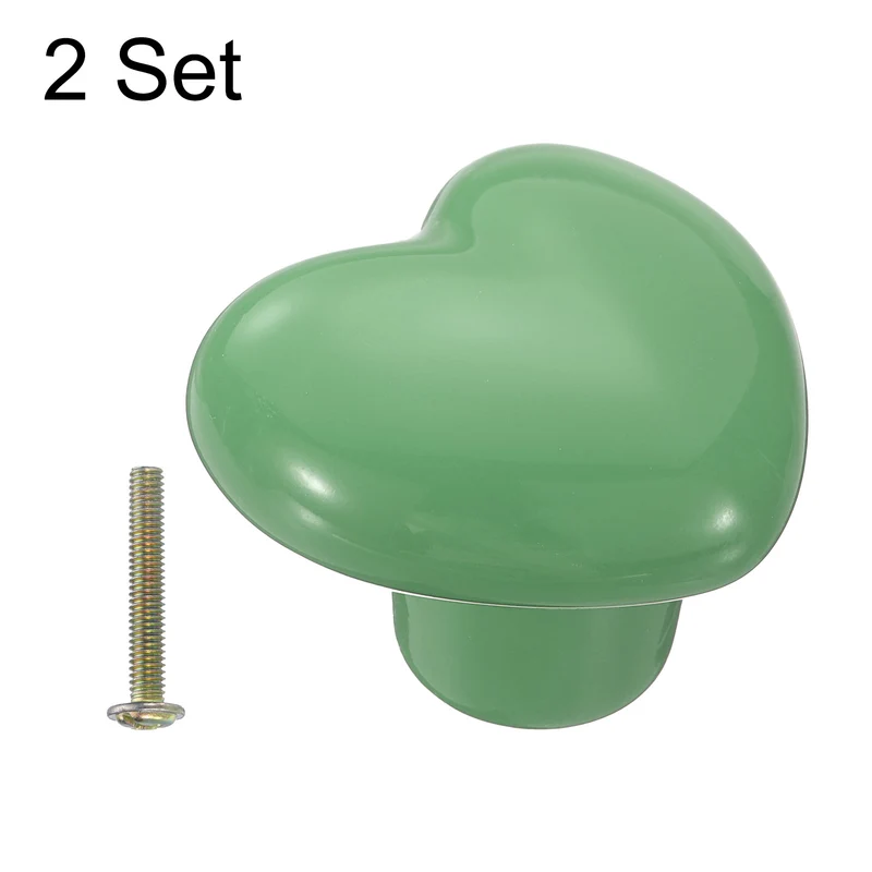 2 Packs Heart-Shaped Ceramic Drawer Knobs Green Dresser Pulls Handles