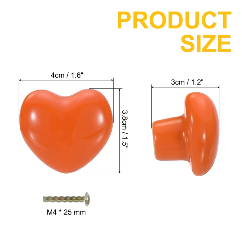 2 Pack Heart-Shaped Ceramic Drawer Knobs Orange Dresser Pulls Handles