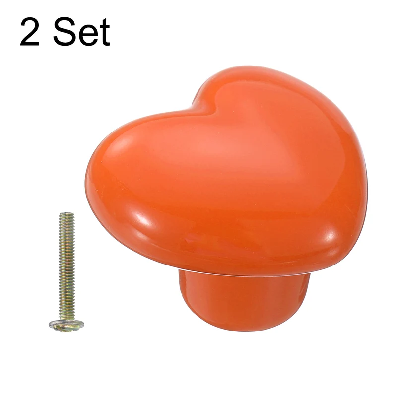 2 Pack Heart-Shaped Ceramic Drawer Knobs Orange Dresser Pulls Handles