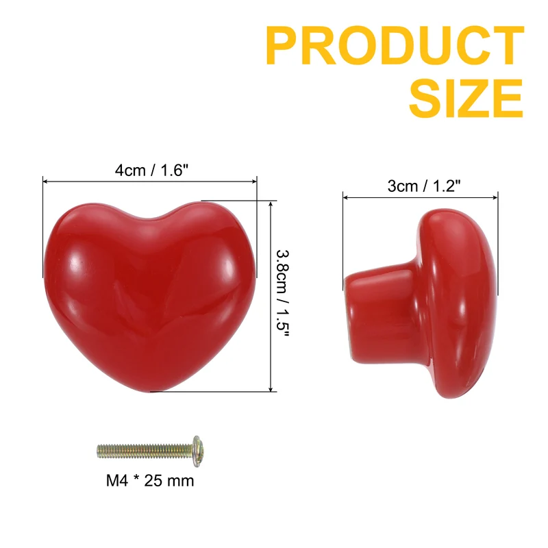 2 Packs Heart-Shaped Ceramic Drawer Knobs Red Dresser Pulls Handles