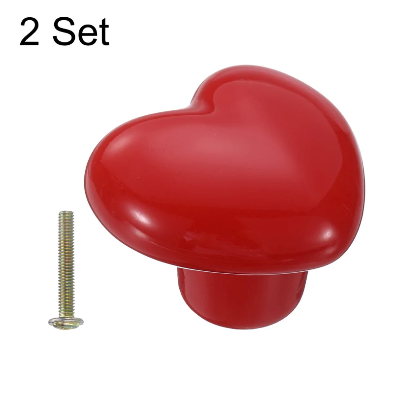 2 Packs Heart-Shaped Ceramic Drawer Knobs Red Dresser Pulls Handles