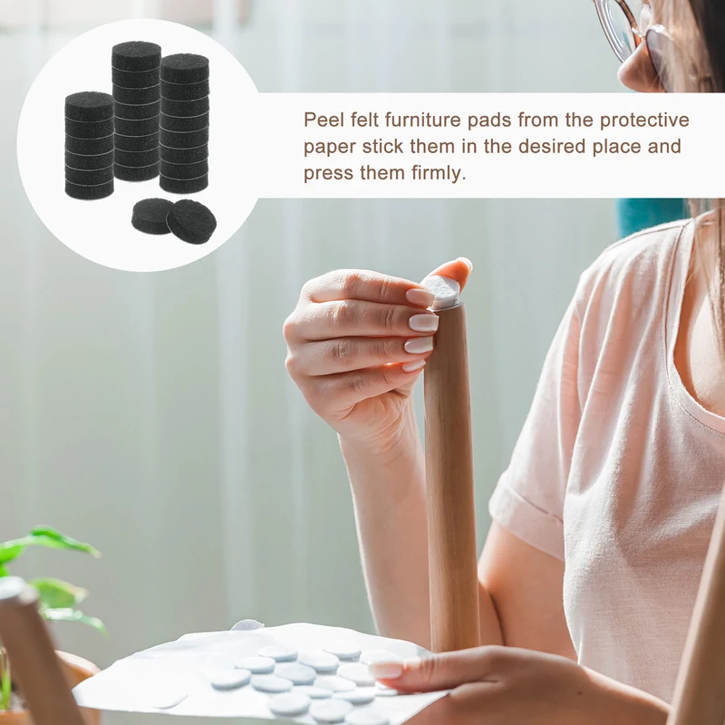 24Pcs Furniture Sliders 0.6" - Self Adhesive Felt Furniture Pads (Black),