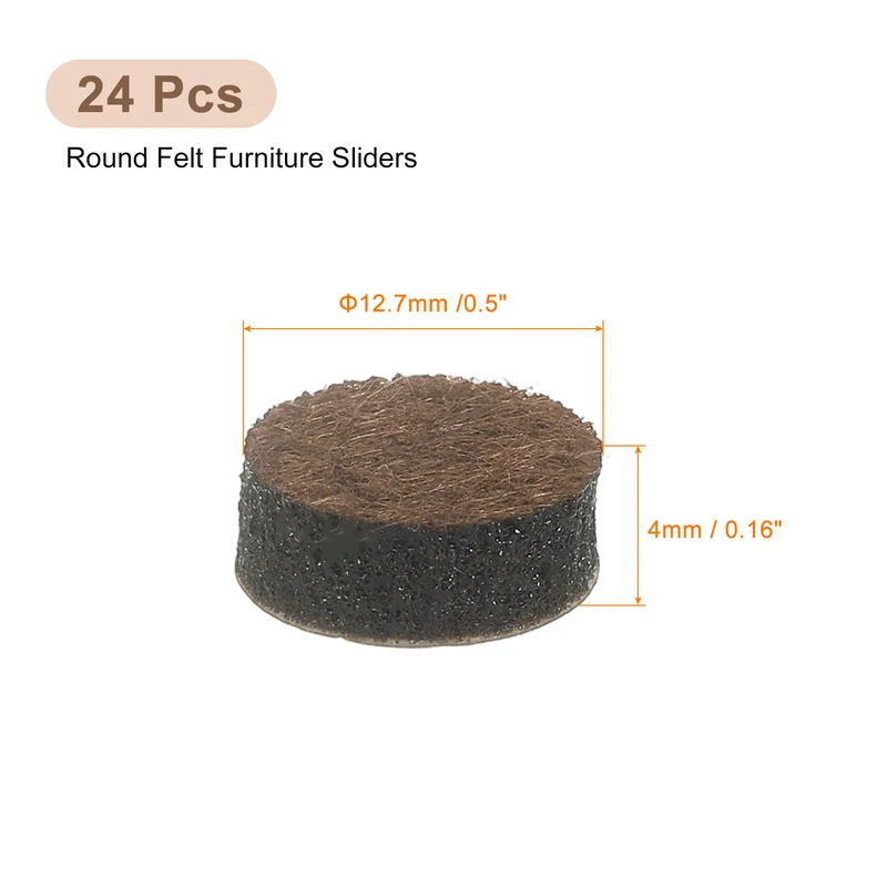 Furniture Sliders, 24Pcs 0.5" - Self Adhesive Felt Furniture Pads (Brown)