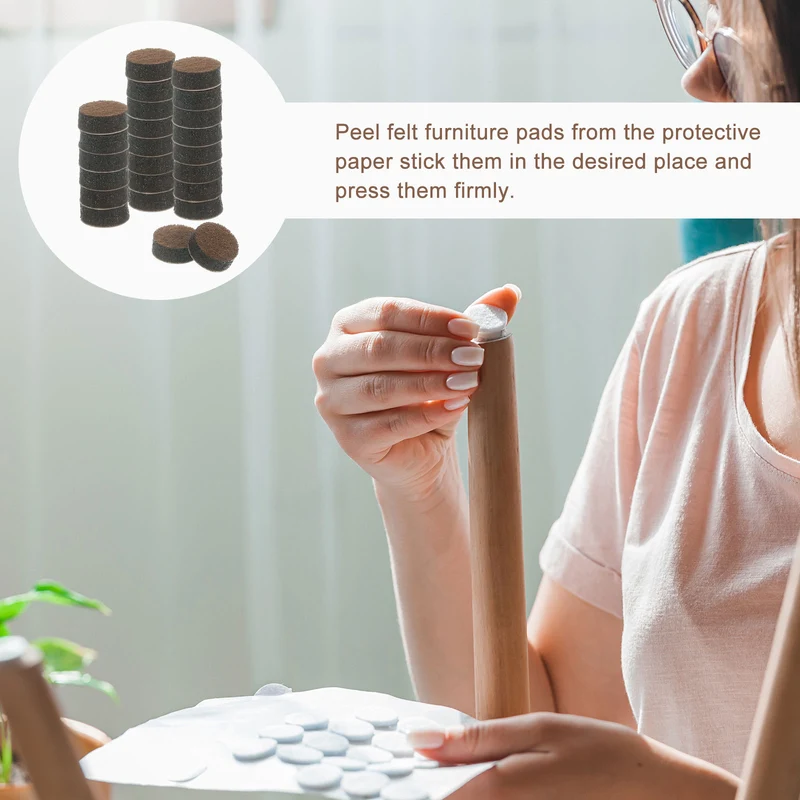 Furniture Sliders, 24Pcs 0.5" - Self Adhesive Felt Furniture Pads (Brown)