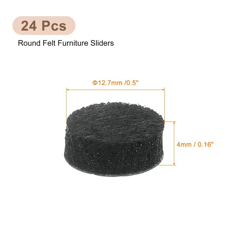 24Pcs Furniture Sliders 0.5" Self Adhesive Felt Furniture Pads Black