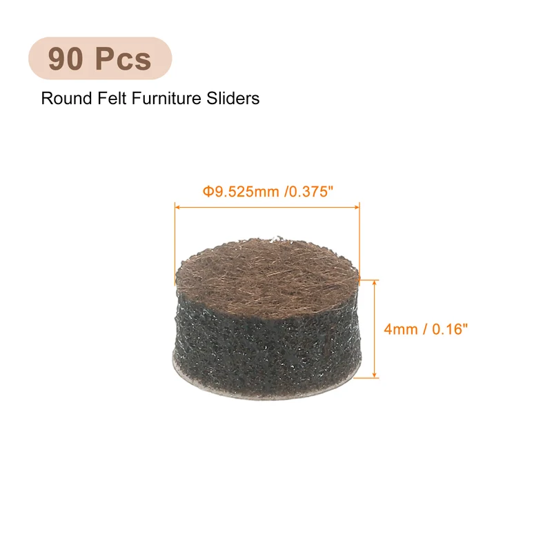 Furniture Sliders, 90Pcs 0.375" - Self Adhesive Felt Furniture Pads (Brown)