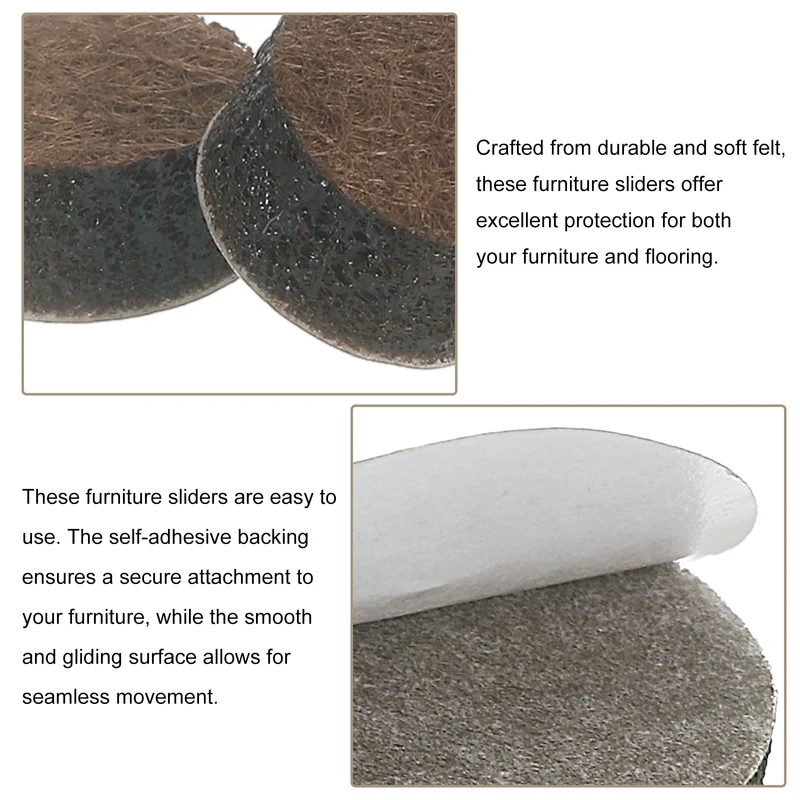 Furniture Sliders, 90Pcs 0.375" - Self Adhesive Felt Furniture Pads (Brown)
