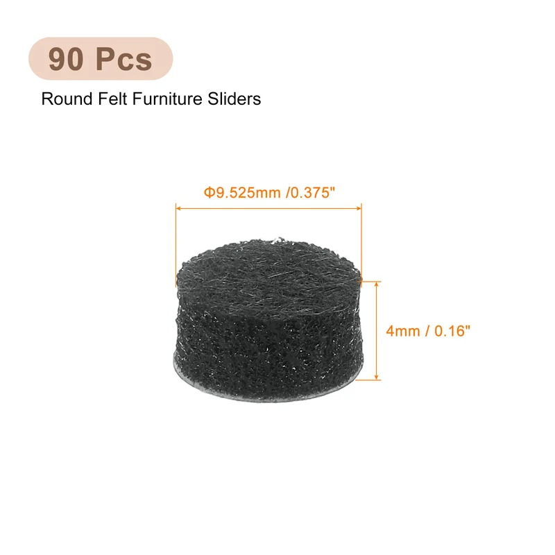 Furniture Sliders, 90Pcs 0.375" - Self Adhesive Felt Furniture Pads (Black)