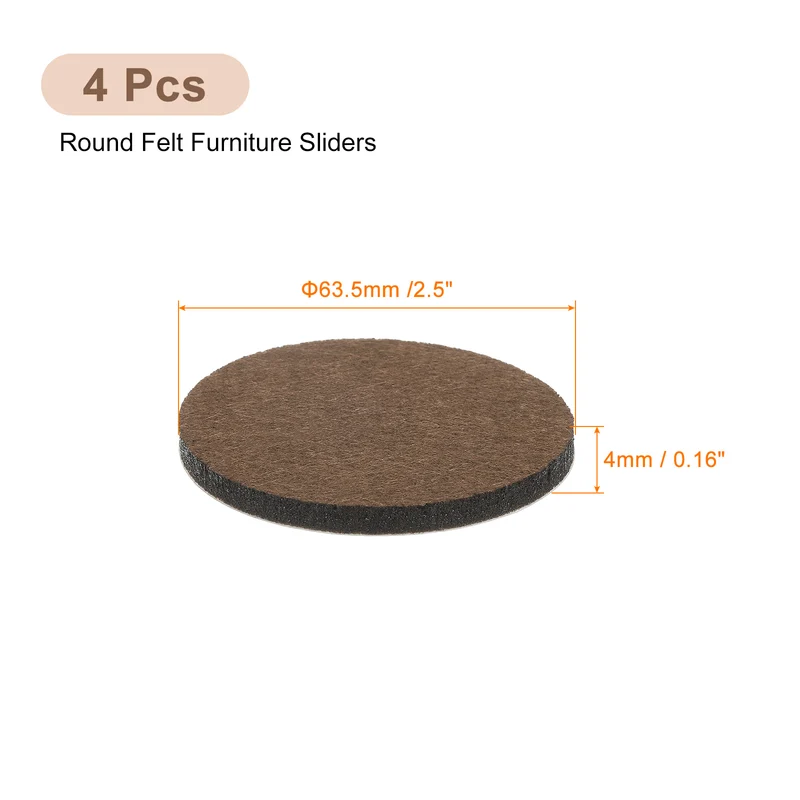 Furniture Sliders, 4Pcs 2.5" - Self Adhesive Felt Furniture Pads (Brown)