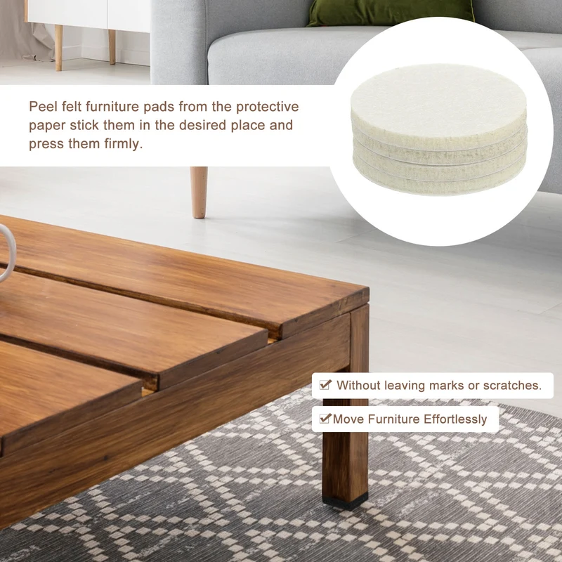 Furniture Sliders, 4Pcs 2.5" - Self Adhesive Felt Furniture Pads (Beige)