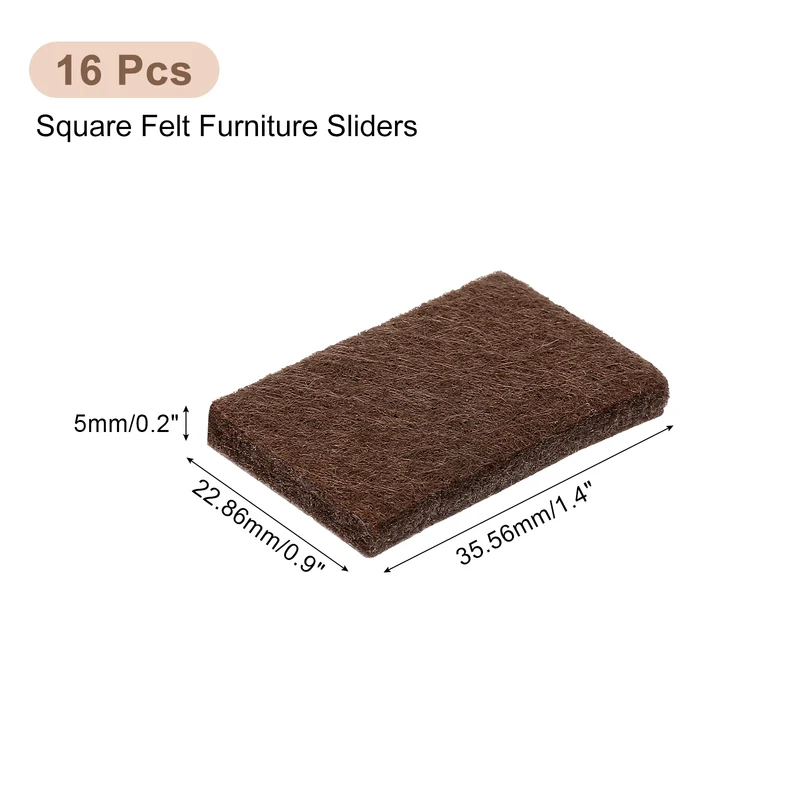 16Pcs 1.4"x0.9" Rectangle Self Adhesive Felt Furniture Pads (Brown)