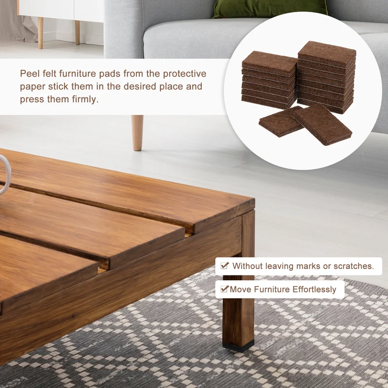 16Pcs 1.4"x0.9" Rectangle Self Adhesive Felt Furniture Pads (Brown)