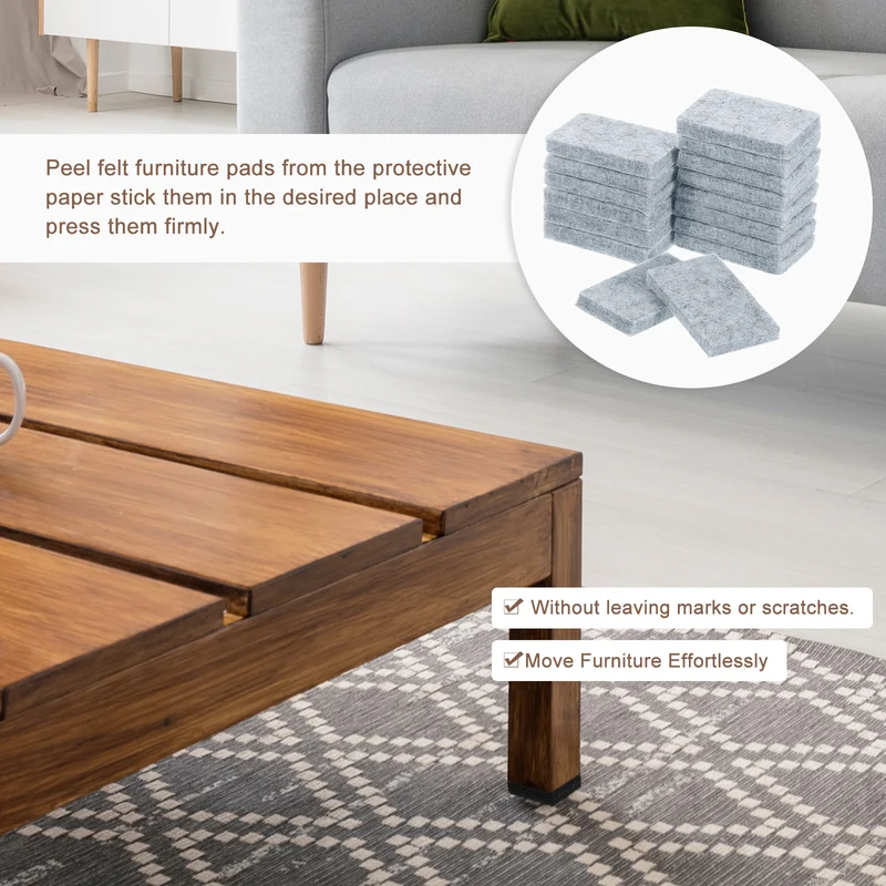 16Pcs 1.4"x0.9" Rectangle Self Adhesive Felt Furniture Pads (Gray)