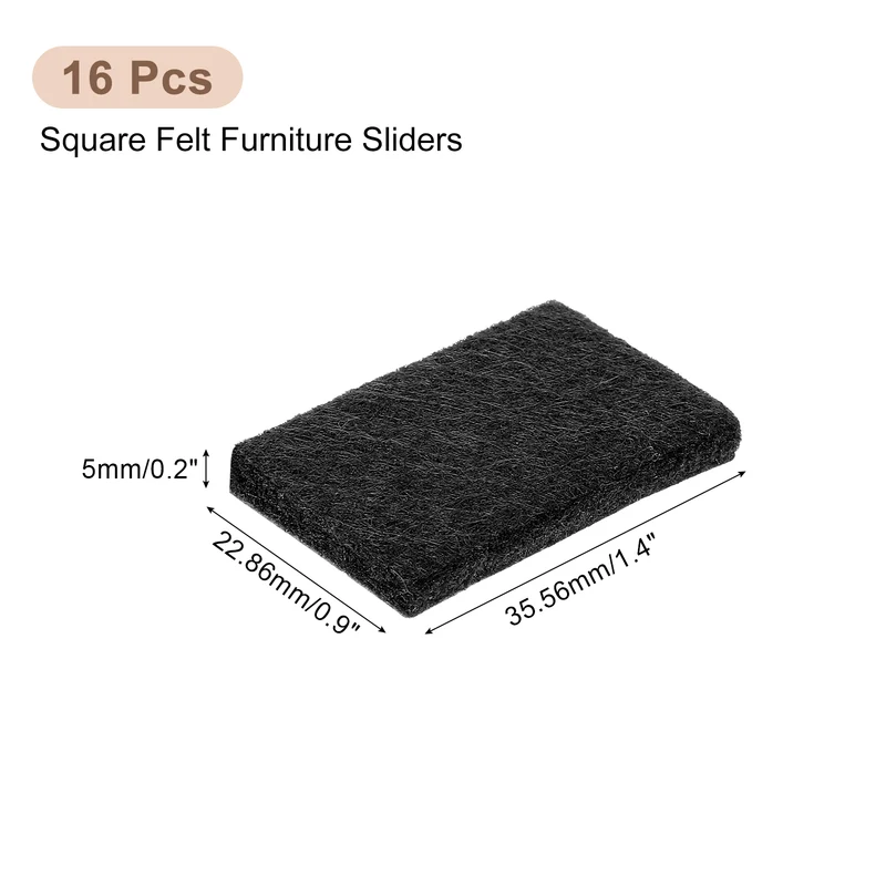 16Pcs 0.9"x1.4" Rectangle Self Adhesive Felt Furniture Pads Black