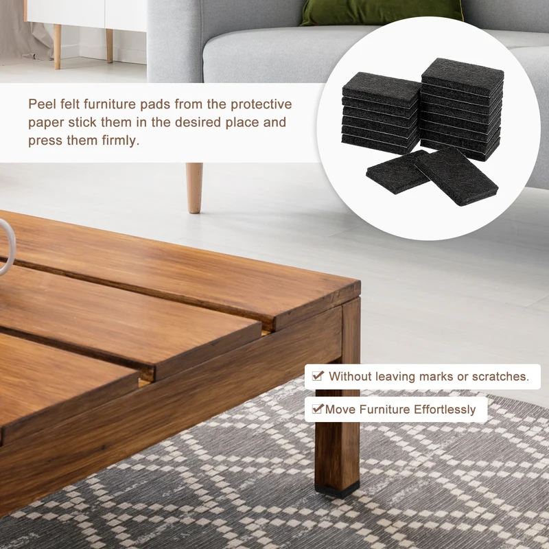 16Pcs 0.9"x1.4" Rectangle Self Adhesive Felt Furniture Pads Black
