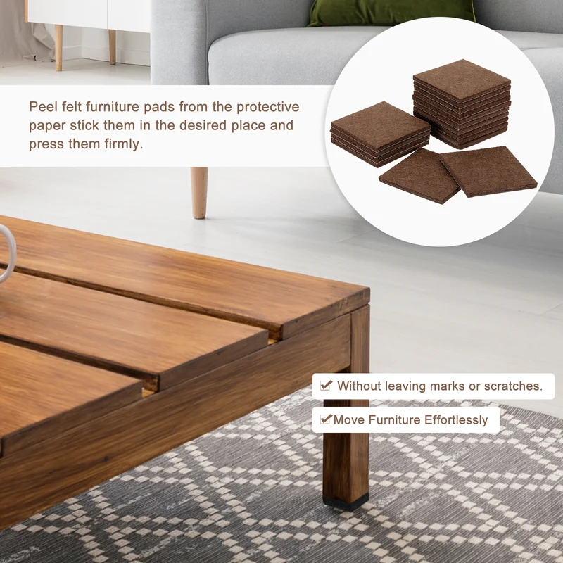 Furniture Pads, 16Pcs 2.5" - Square Self Adhesive Felt Furniture Pads, Floor Protectors for Furniture Feet Chairs Legs Hardwood Floors (Brown)