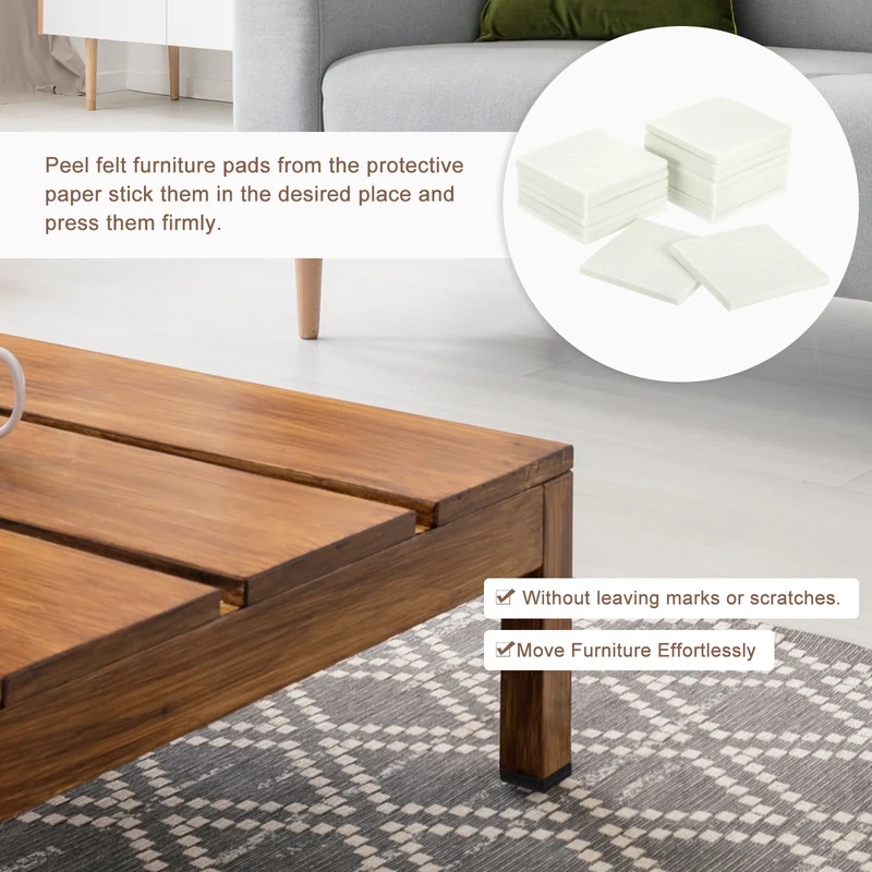 Furniture Pads, 16Pcs 2.5" Square Self Adhesive Felt Furniture Pads (Beige)