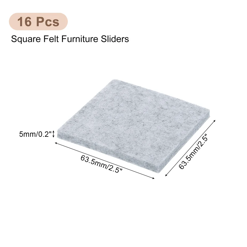 Furniture Pads, 16Pcs 2.5" Square Self Adhesive Felt Furniture Pads (Gray)