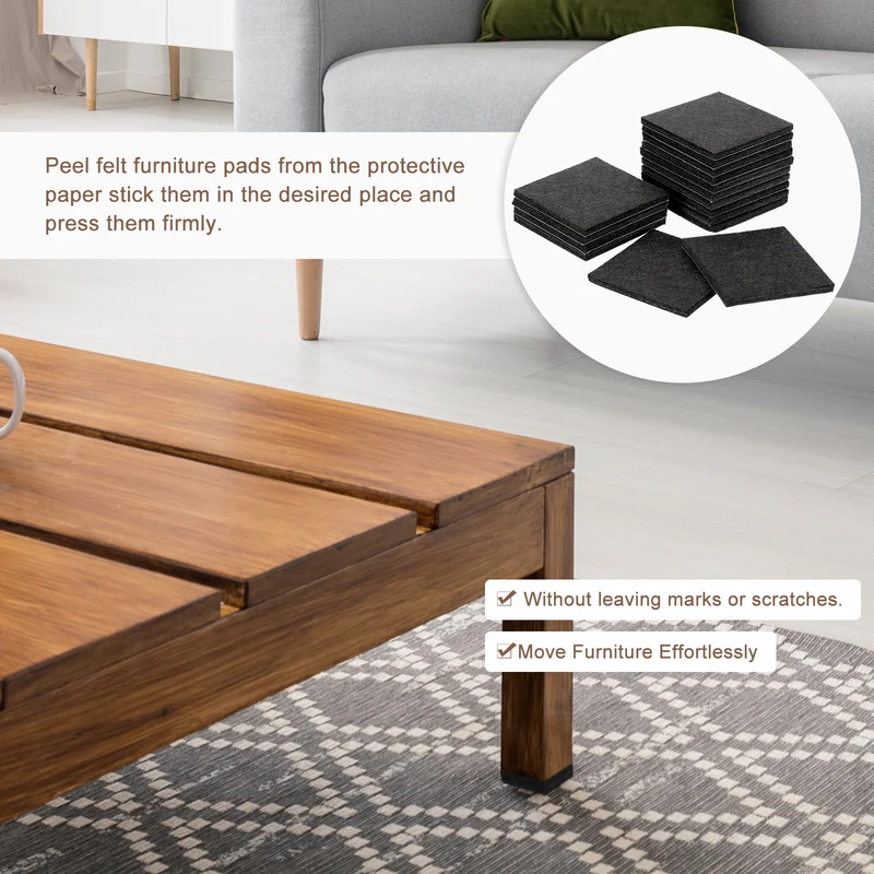 16Pcs Furniture Pads 2.5" Square Self Adhesive Felt Furniture Pads Black