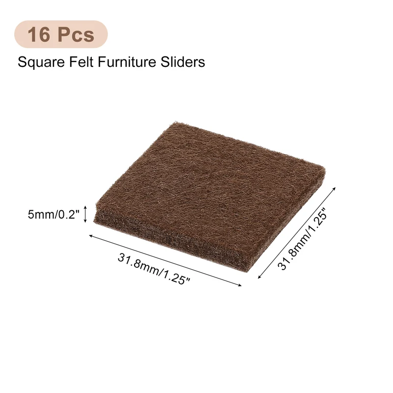 16Pcs Furniture Pads 1.25" Square Self Adhesive Felt Furniture Pads Brown