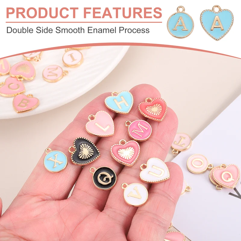 52 Pcs Letter Initial Charm A-Z Heart & Round Letter Charm(Blue)