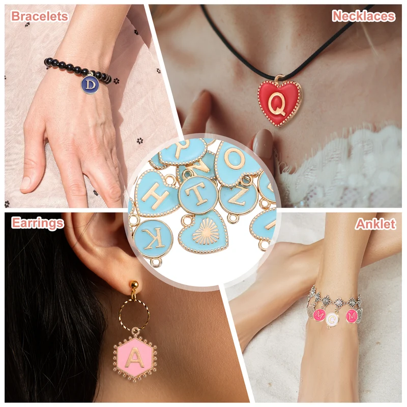 52 Pcs Letter Initial Charm A-Z Heart & Round Letter Charm(Blue)
