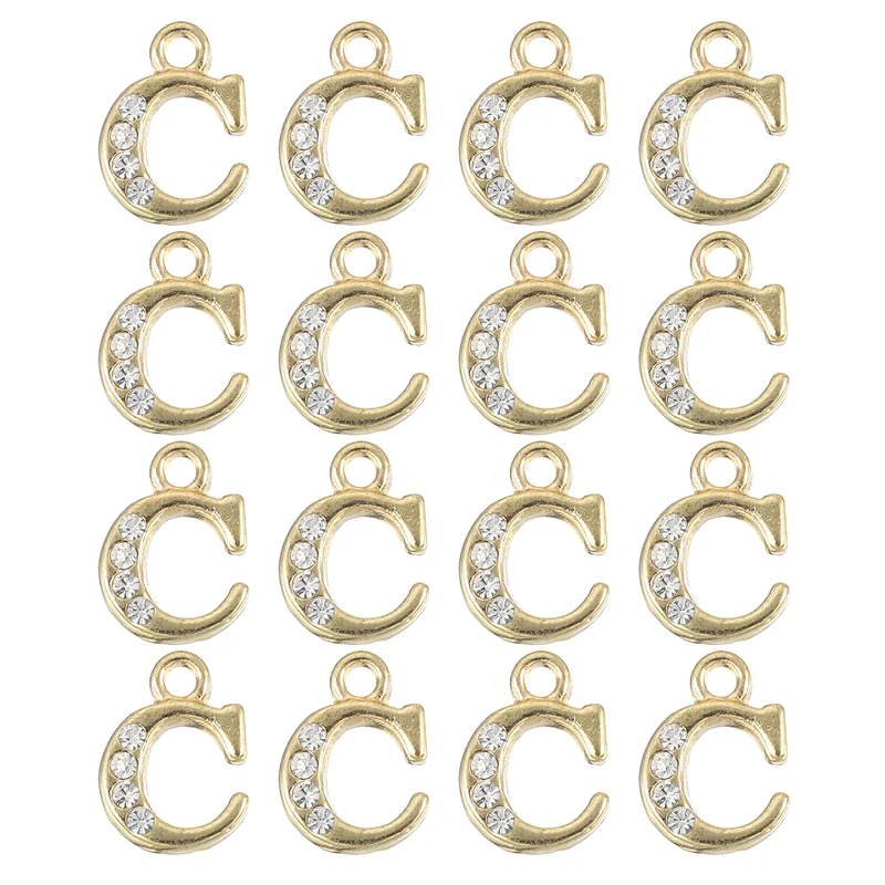 Rhinestone Letter Charm, 16pcs 1.5mm Metal C Letter Charm, Gold
