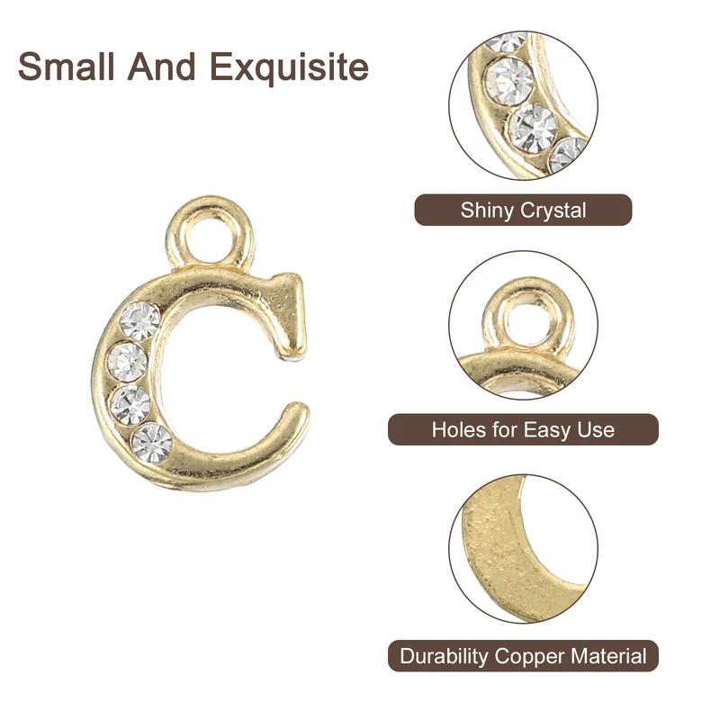 Rhinestone Letter Charm, 16pcs 1.5mm Metal C Letter Charm, Gold
