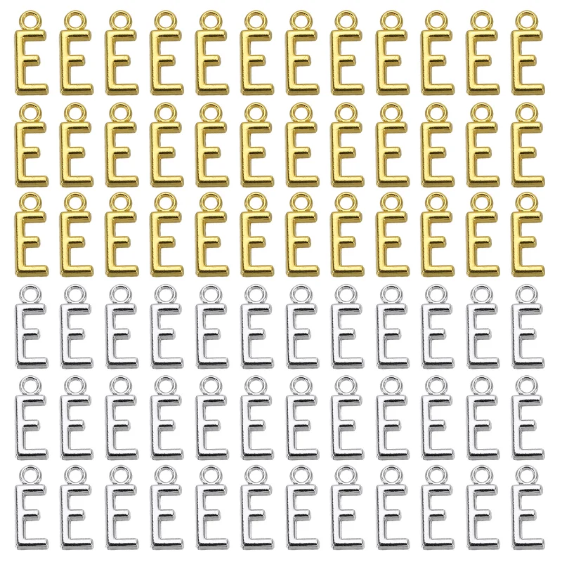 0.4" Letter Charm A-Z for Jewelry Making - E (100 Pack, Dark Silver/Gold)