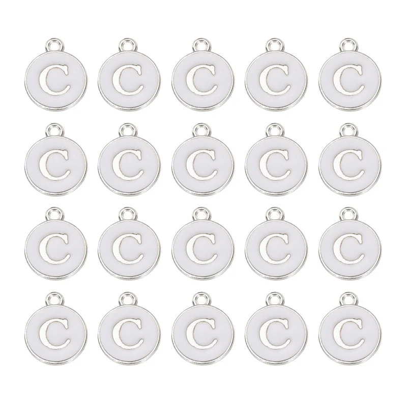 36pcs Letter C Pendants Double Sided Charm Enamel Alphabet Pendant White & White