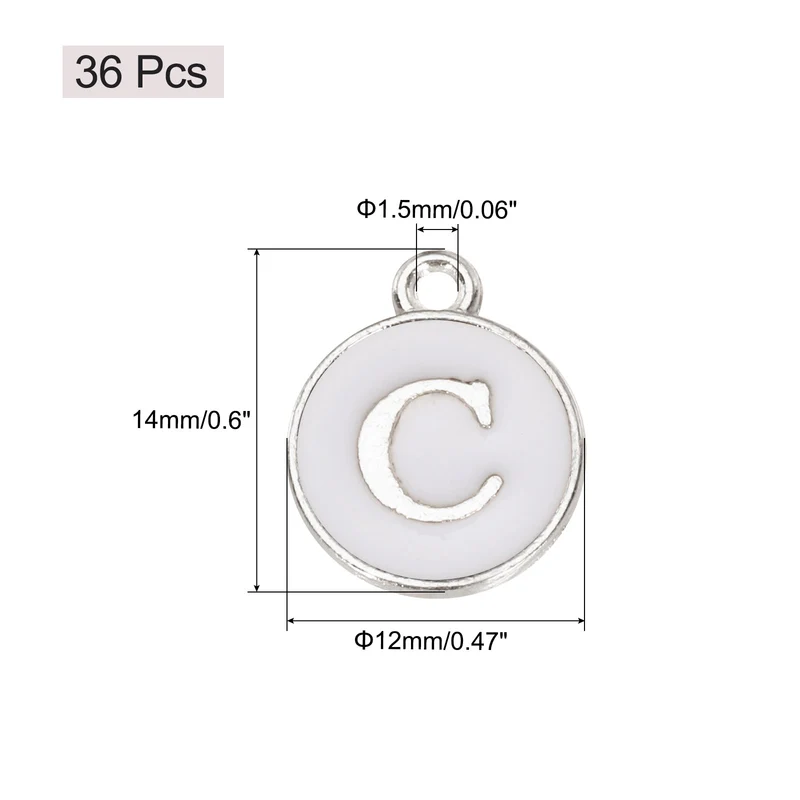 36pcs Letter C Pendants Double Sided Charm Enamel Alphabet Pendant White & White