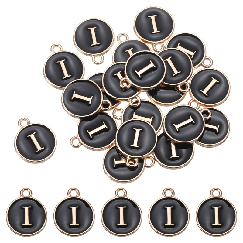 Alphabet i Letter Charm Double Sided Enamel Initial Alphabet Pendant Black 20pcs