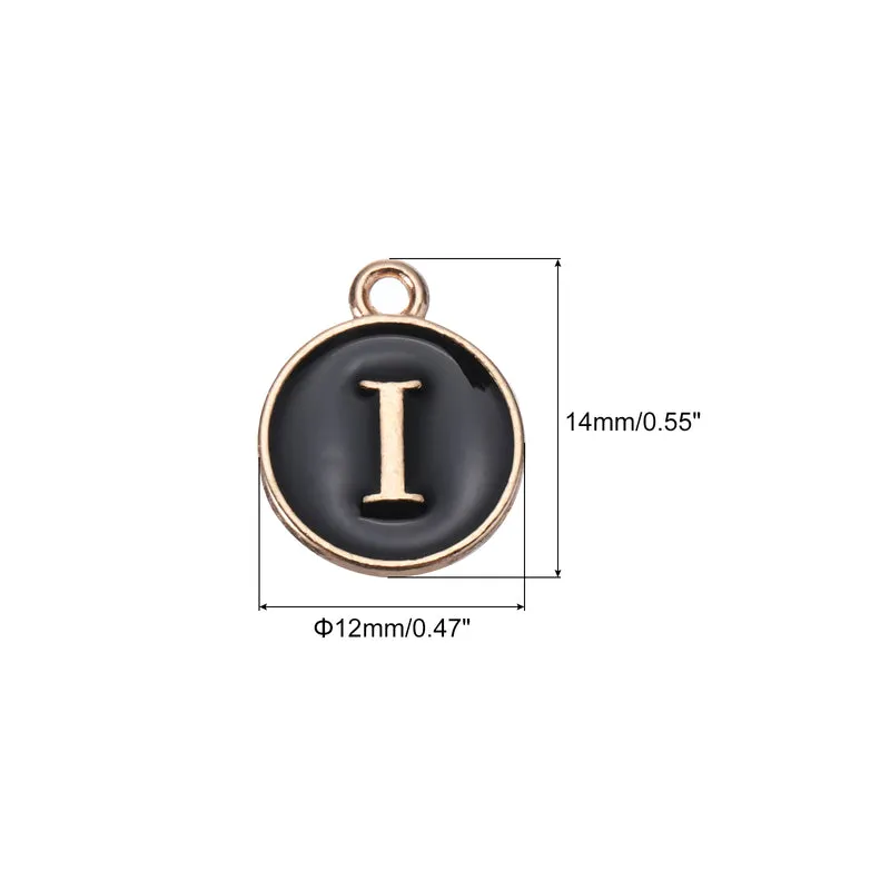 Alphabet i Letter Charm Double Sided Enamel Initial Alphabet Pendant Black 20pcs