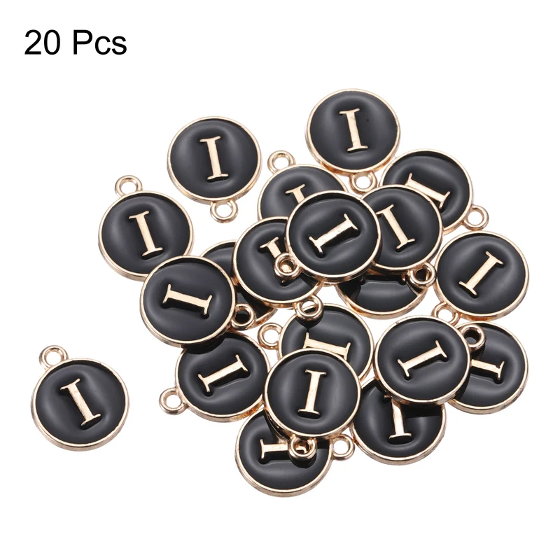 Alphabet i Letter Charm Double Sided Enamel Initial Alphabet Pendant Black 20pcs