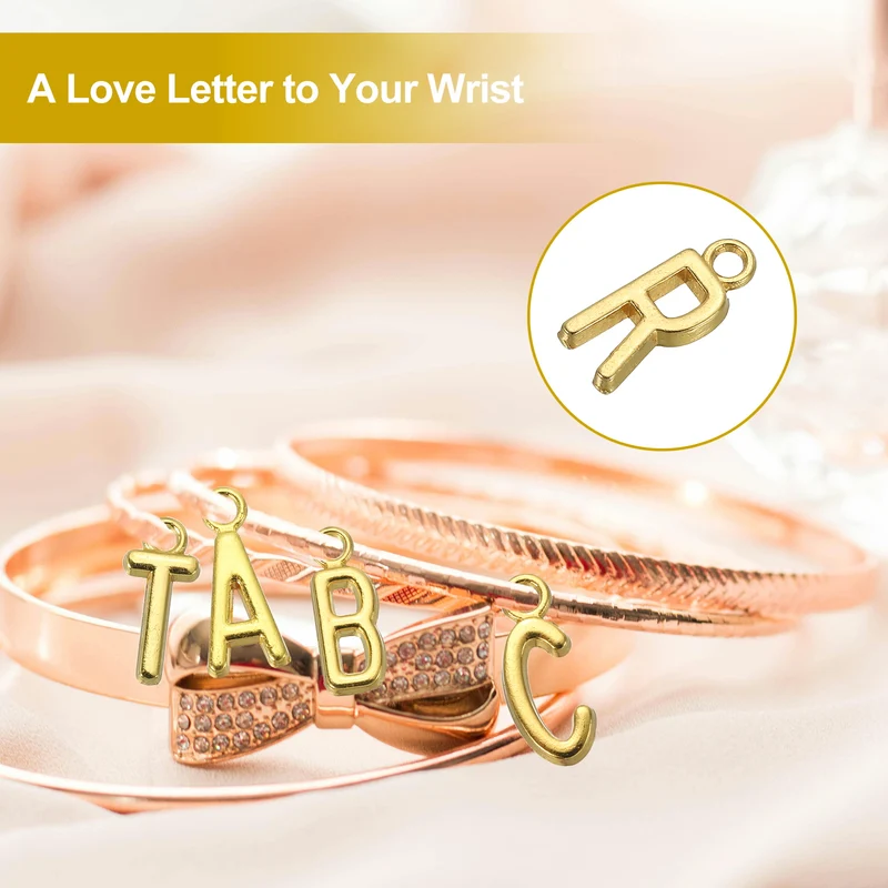 0.3" Letter Charm A-Z for Jewelry Making - R (100 Pack, Dark Silver/Gold)