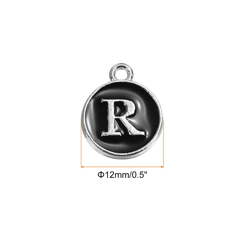 50 Pcs Alphabet R Enamel Letter Charm Enamel Initial Charm Black