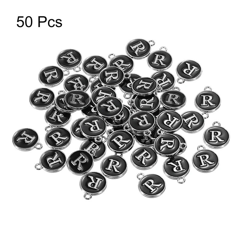 50 Pcs Alphabet R Enamel Letter Charm Enamel Initial Charm Black