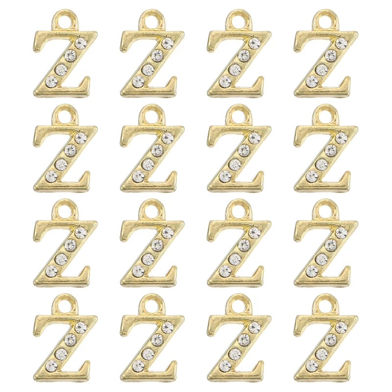 Rhinestone Letter Charm, 16pcs 1.5mm Metal Z Letter Charm, Gold