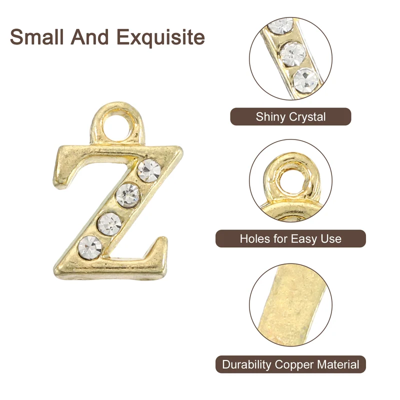 Rhinestone Letter Charm, 16pcs 1.5mm Metal Z Letter Charm, Gold