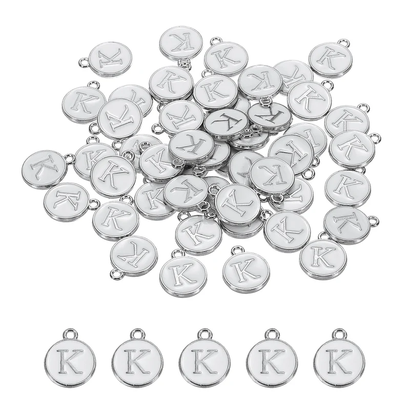 50 Pcs Alphabet K Enamel Letter Charm Enamel Initial Charm White