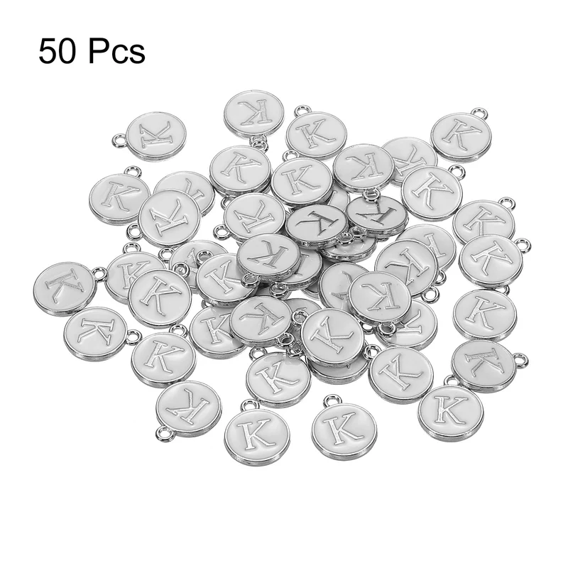50 Pcs Alphabet K Enamel Letter Charm Enamel Initial Charm White