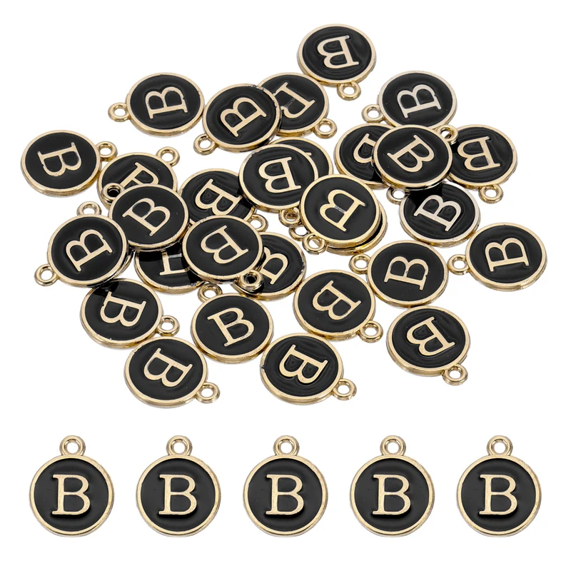 Letter Charm, 30 Pcs Capital Initial Alphabet B Letter Charm for Bracelet, Black