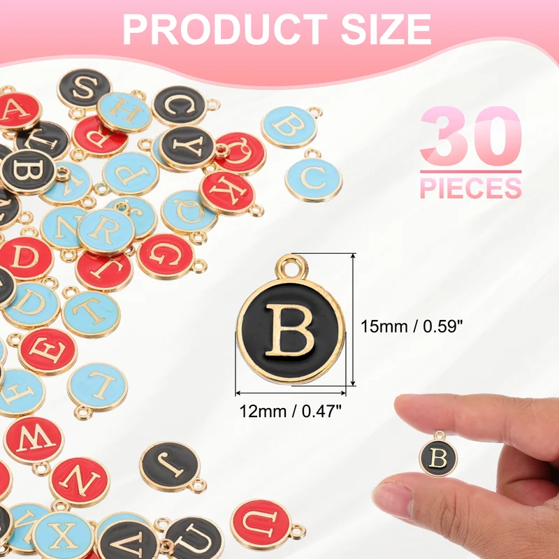 Letter Charm, 30 Pcs Capital Initial Alphabet B Letter Charm for Bracelet, Black