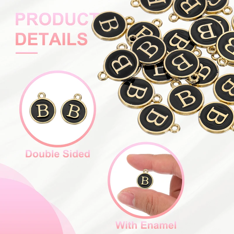 Letter Charm, 30 Pcs Capital Initial Alphabet B Letter Charm for Bracelet, Black
