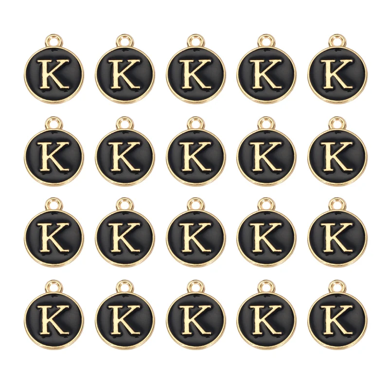 36pcs Letter K Pendants Double Sided Charm Enamel Alphabet Pendant Gold & Black
